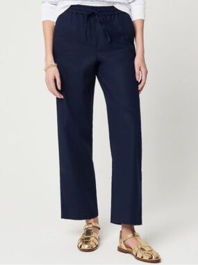 J Crew wide leg linen pants size 12 navy blue drawstring